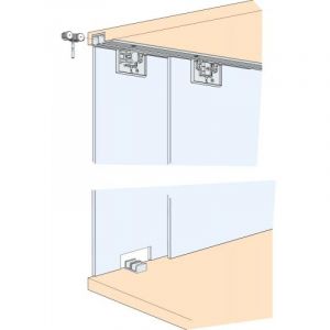 Hawa - Kit de garnitures pour Clipo 16 gpk Inslide montage à l'intérieur du meuble - vantail 16kg pour porte en verre à coller