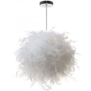 STOEX Lustre Suspension luminaire en plume blanche design forme sph&egrave;re E27 40W pour Chambre D&eacute;coration Cadeau d'enfant