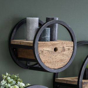 M&s - Etag&egrave;re murale ronde 30x25x30 cm en bois brut et m&eacute;tal - round