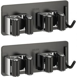 Porte Balai Mural, 2 Pi&egrave;ces Accroche Balai Mural avec Crochet en Acier Inoxydable Accroche Balai Mural sans Percer pour Salle de Bain, Cuisine,