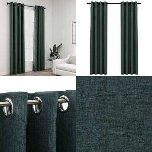 Rideaux occultants Aspect lin avec œillets 2 pcs Vert 140x225cm - Rideaux Occultants - Rideaux Verts - Rideaux Lin - Décoration Intérieure - Intimité