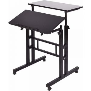 Soges - bureau debout pour Ordinateur Portable roulettes Support Table d'appoint pour Ordinateur Portable pour Bureau Chambre,Noir 101-BK