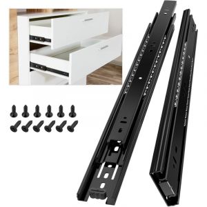 Glissiere pour tiroir 400 mm Glissi&egrave;re de tiroir lat&eacute;ral rail coulissant coulisse tiroir sortie totale &agrave; bille pour placard Noir 1 Paire(2 pi&egrave;ces)