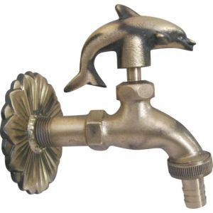 Robinet de jardin ext&eacute;rieur d&eacute;coratif robinet de tuyau d'eau en laiton r&eacute;tro fix&eacute; au mur pour tuyau de 1/2 "pouces, dauphin