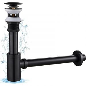 Siphon Noir R&eacute;tro avec Bonde avec Trop-plein, Laiton Universel Design Siphon Anti-Odeur pour Lavabo, Siphon Pop-Up, Bonde Vidage Syphon