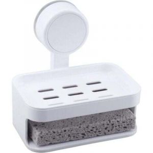 Porte-savon &agrave; ventouse, Porte-savon avec ventouse, Porte-savon sans punch avec &eacute;ponge pour cuisine, salle de bain (blanc)