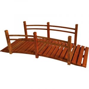 Pont de jardin Relaxdays, pont en bois avec garde-corps, sapin, pour bassin, HxLxP: 58 x 185 x 72 cm, 200 kg, orange