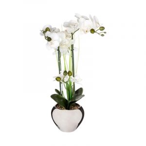 Composition Florale & Vase 'Orchidée' 53cm Argent