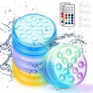 Lumière LED Submersible, Lumières Sous Marines 16 Couleurs, 13 s LED Lampe Piscine avec Télécommande RF, Lumières de Baignoire étanche(4 Pièce)