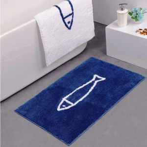 Tapis de bain antidérapant pour salle de bain Motif poisson Bleu/blanc, Polyester, bleu, 40 x 60 cm - Ccykxa