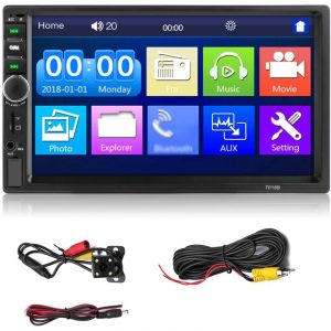 7 pouces Double Din Autoradio R&eacute;cepteur 2 Din Autoradio Autoradio &Eacute;cran Tactile BT MP5 Lecteur avec Cam&eacute;ra de Recul T&eacute;l&eacute;commande