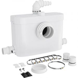 XPOtool Pompe de relevage 3/1 avec Raccord frontal – 450 w – 475 x 154 x 306 mm – 6900 l/h – Refoulement 7,5 m/75 m – Pour Eaux usées chargées wc –