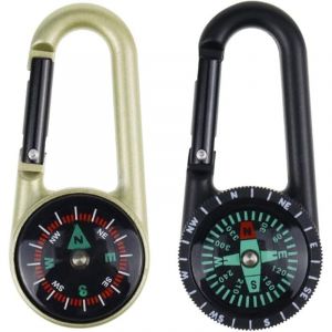 Boussole Mousqueton Extérieur 2 Pièces Portable Mousqueton avec Alliage de Zinc Boussole Crochet Porte-clés pour Camping Voyage Randonnée Enfants