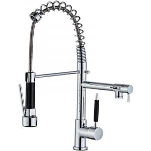 Robinet d'&eacute;vier de cuisine avec douchette extractible , mitigeur , robinet de vanit&eacute; , robinet d'&eacute;vier de cuisine en laiton &agrave; double poign&eacute;e mont&eacute;