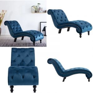 Vidaxl - Chaise longue Bleu Velours - Chaise Longue - Fauteuil Relaxant - Mobilier Extérieur - Salon De Jardin - Design Moderne - Home & Living