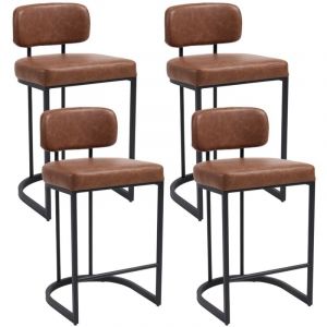 Wahson Lot de 4 Tabourets de bar Modernes en Cuir, Synth&eacute;tique avec dossier, &eacute;pais et rembourr&eacute;s, Chaise de bar pour &icirc;lot de cuisine, Marron