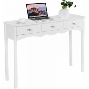 COSTWAY Table Console Table d'Entr&eacute;e en Bois avec 3 Tiroirs Usage Polyvalent Salon, Chambre, Bureau, 100x32x75 cm Blanc Vintage