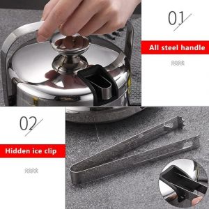 Seau a Glacon,Double Paroi Seau a Glacon INOX,Seau &agrave; Glace &agrave; Double paroi isol&eacute;,1.3LSeau a Glacon Isotherme,avec Pinces, couvercles,cr&eacute;pine,pour