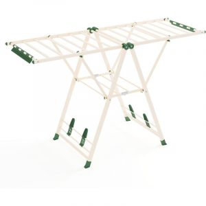 Costway - S&eacute;choir &agrave; Linge Autoportant, &Eacute;tendoir &agrave; Linge Pliable en M&eacute;tal avec Ailes R&eacute;glables en Hauteur, 18 Barres de S&eacute;chage, Pinces(1,6M,Beige)