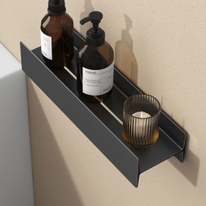 doporro Support de Rangement au Mur en Alm&eacute;lec &Eacute;tag&egrave;re Rangement &agrave; Poser Noir Mat pour Salle de Bain Cuisine Chambre &Eacute;tag&egrave;re Douche 40&times;11&times;8 CM