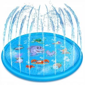 Piscine gonflable d'&eacute;t&eacute; avec tapis d'eau, fontaine, 150 cm, arroseur, dauphin, toboggan, 1657