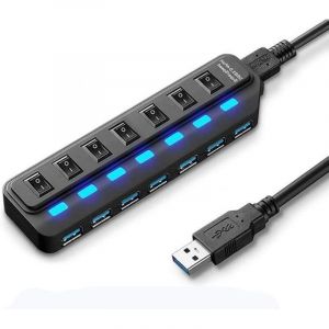 R&eacute;partiteur usb Multi-Ports, hub usb 3.0 &agrave; 7 Ports, hub de donn&eacute;es usb a avec Interrupteur Marche/arr&ecirc;t ind&eacute;pendant et indicateurs led, lumi&egrave;res pour