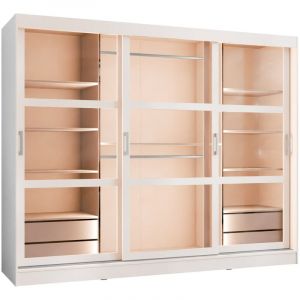 Armoire Comfivo 428, Blanc, 203x250x65cm, Portes d'armoire: Coulissantes, Nombre d'étagères: 0, led