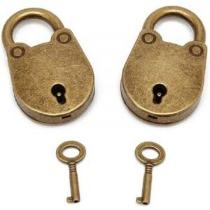 Lot de 2 mini cadenas en forme d'archaize de style ancien avec cl&eacute;, mini cadenas bronze antique