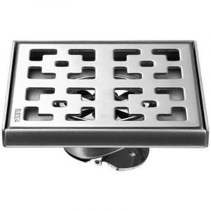 [JAMAIS UTILIS&Eacute;] Caniveau de douche carr&eacute; bross&eacute; 15 x 15 cm, siphon de sol en acier inoxydable avec grille amovible, filtre &agrave; cheveux, siphon de