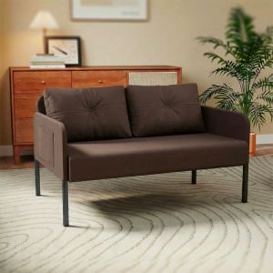 Fabulcozy Canap&eacute; Convertible 2 Places 110 cm Design Minimaliste, Petit Canap&eacute; 2 Places Dossier Haut et Tissu Effet Lin Respirant Confortable, Id&eacute;al