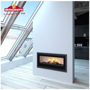 Insert à bois canalisable raccordable Bronpi Cairo 90 13 kW Sans kit ventilation - Foyer en céramique