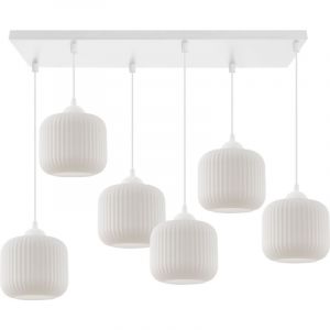 Suspension Riffle Blanc 6 Abat-Jour Plats Cylindre Blanc E27