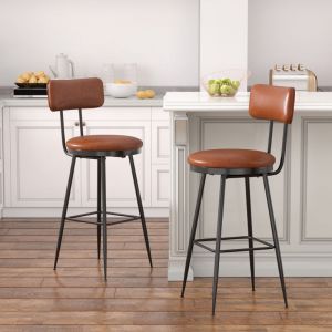 Lot de 2 Tabourets de Bar - Chaise Haute de Cuisine avec Dossier et Repose-pieds - Design R&eacute;tro et Robuste - en PU Marron