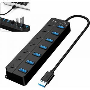 Readcly - Multiprise usb 3.0, Multi 7 Ports Multiprise usb avec Interrupteur Ind&eacute;pendant, Hub usb 3.0 Aliment&eacute;, Port usb Multiple pour pc, Ordinateur
