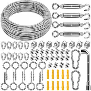 C&acirc;ble en Acier Iinoxydable 3mm, 35m fil de fer de Jardin Enduit de PVC avec Tendeurs de fil de fer pour Plantes Grimpantes, Suspension de lumi&egrave;res