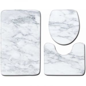 Aougo - Ensemble Tapis de Bain et Contour wc 3 Set, Motif de Marbre Ensemble Salle de Bain Tapis Contour wc Couvre Couverture de Toilette