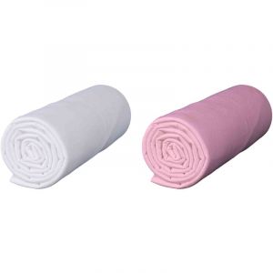 Lot de 2 draps housses bébé jersey bio blanc et rose 70x140 cm