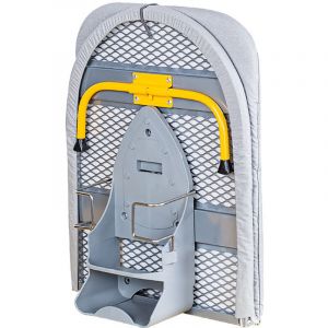 Pocket Planche &agrave; repasser pliante 89x 33 cm avec Housse en Coton 100%, Rangement Compacte, Table Peu Encombrante, Porte-Fer Int&eacute;gr&eacute;, Gris/Jaune