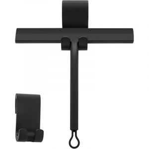 Raclette de douche noire, raclette en silicone douche 21,5 cm de large raclette à vitre avec support sans perçage pour salle de bain porte en verre