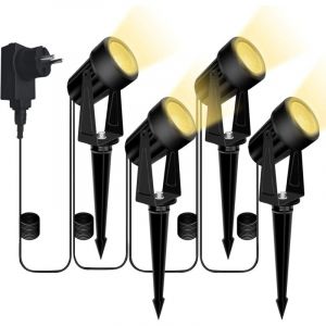 Spot LED Extérieur DC12V, Lot de 4 Spot Éclairage à Piquer, 14M Exterieur Projecteur LED Eclairage, 2700K Blanc Chaud Pour Jardin, Chantier, Aire de