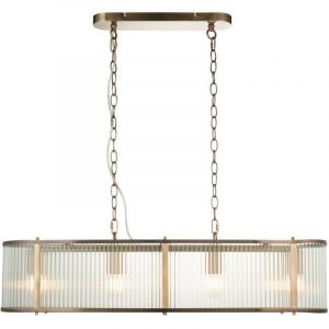 Ridgeton Plafonnier suspendu de bar en laiton antique, verre stri&eacute; transparent, 4 x E14 - Endon