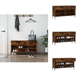 Banc à chaussures chêne fumé 102x35x55 cm bois d'ingénierie - Meuble Chaussure - Banc Chaussure - Range Chaussures - Rangement Entrée - Meuble