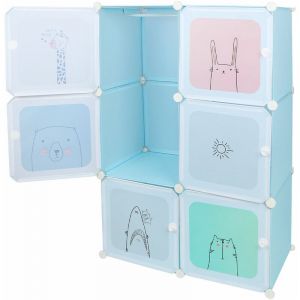 Yongqing - Armoire Chambre d'enfant modulable Motifs ludiques Plastique &Eacute;tag&egrave;re de Rangement pour la Maison 6 Cubes Armoire diy Portes bleu