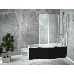 Otitec - Baignoire bain douche avec pare baignoire et 3 volets - droite - avec tablier de baignoire noir - 170 x 75 Cm - integra