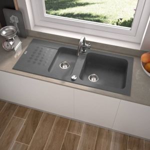 Carea Cuisine&bain - carea - Évier à encastrer duo 2 bacs Gris