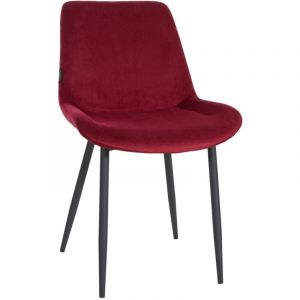Chaise de salle à manger design moderne assise en velours rouge et pieds en métal noir 100002155