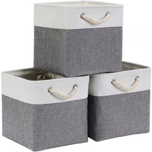 Beijiyi - Cube de Rangement Tissu 33x33x33cm, Panier Cube de Rangement, Boite rangement (Gris Blanc, 3 Paquet)