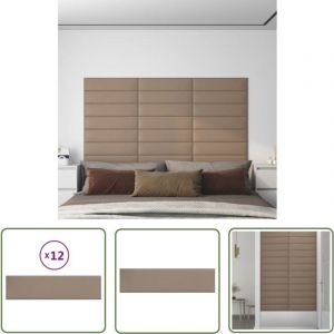 The Living Store Panneaux muraux 12 pcs Cappuccino 60x15 cm Similicuir 1,08 m&sup2; - Panneau Mural - Rev&ecirc;tement Mural - D&eacute;coration Murale - Simili Cuir