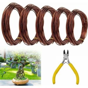 5 Rouleaux Fil Aluminium Bonsaï 1,0/1,5/2,0mm Fil Ligature Bonsai Anodisé 10M Anti-Corrosion Bonsaï Arbre Fil avec Pince Coupante pour Entretien de