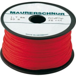 Cordeau de ma&ccedil;on, poly&eacute;thyl&egrave;ne, Couleur : rouge, Long. 50 m, R&eacute;sistance m&eacute;canique env. 15,0 kg, &oslash; : 1,0 mm